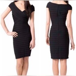 NWT Size 6 Tadashi Shoji Black, Fitted Shutter-pleat, cap-sleeved cocktail Dress